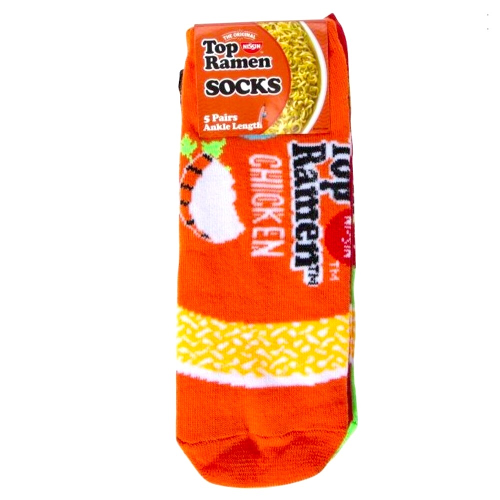Top Ramen Socks OS women men  Ankle Orange Red Crazy Fun 2 Pair Novelty Gift New